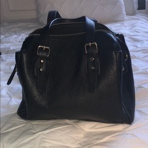 Black leather handbag